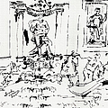 Trevi Fountain Rome Italy Ink Drawing by Ginette