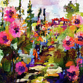 Hollyhock Garden Path Modern Impressionism