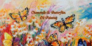 Impressionist Oil Painting Butterflies and Flowers by Ginette