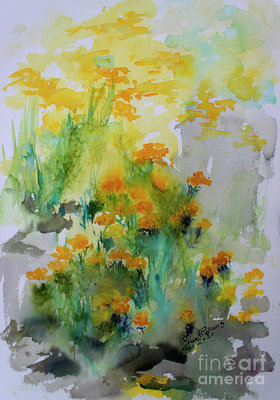 New Watercolor painting Helichrysum Now as Prints and Pillows